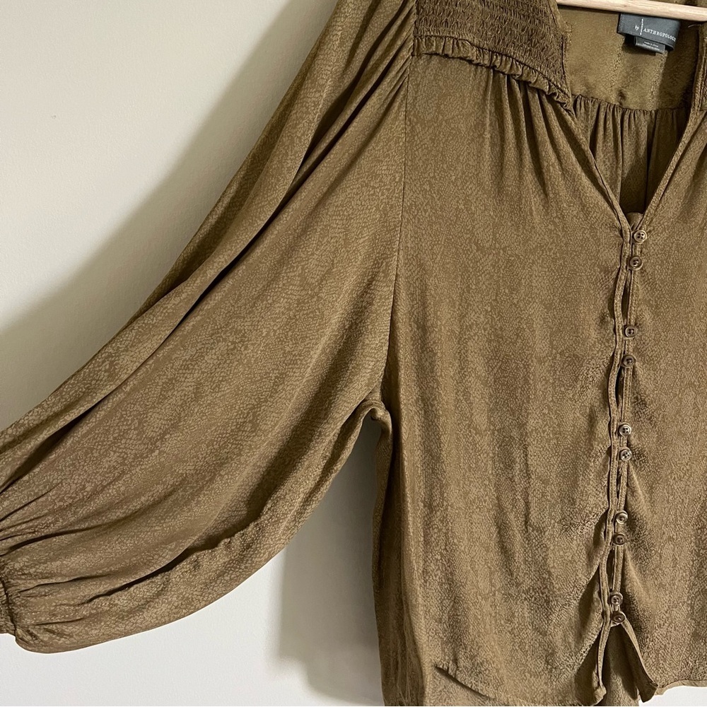 Anthropologie Cacee Jacquard Peas Button Down Balloon Blouse Womens S Oversized - Picture 5 of 9